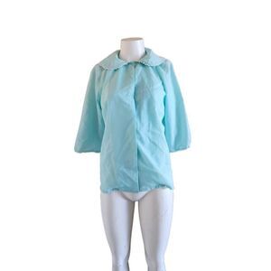 Vintage mint blue pajama sleepwear coat Large babydoll Peter pan collar wide rel